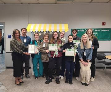 From left: Jennifer Broadus, vice president of Patient Services; Vincent Huntsberger, MD, Emergency medical director; Amber Phillips, RN; Lisa Johnson, RN, Emergency Department director; Channing Silcox, RN; Tiffany Fitzmorris, unit secretary; Crystal Varland, respiratory therapist; Ulysses Gutierrez, ER Tech III; Kymberlin Wobig, Emergency Department supervisor; Julie Fox, Respiratory Therapy manger.