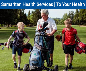 Carl Anderson golfing with grandsons - To Your Health banner image
