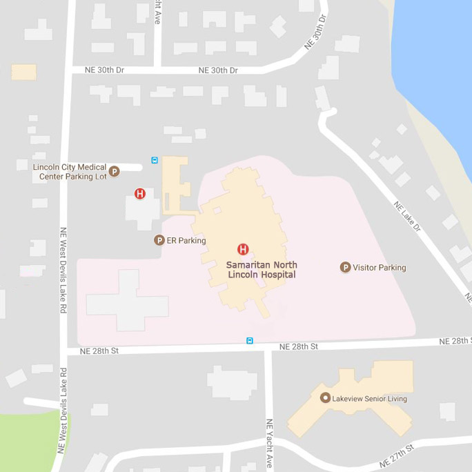 Street map of Samaritan North Lincoln Hospital.