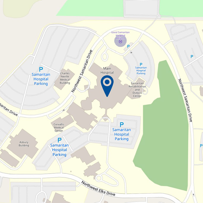Map of Good Samaritan Regional Medical Center in Corvallis, Oregon.