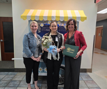 Pictured from left: Kymberlin Wobig, Emergency Department and Sarah's Place manager; Erika Lentz, RN; Jennifer Davis-Emmert, vice president of Patient Care Services.