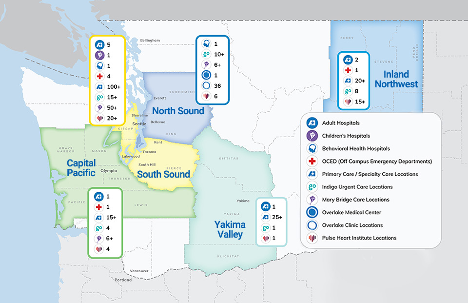 A service area map for Multicare.