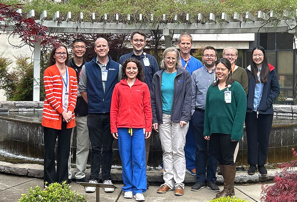 Eleven Pharmacy Residents standing in the outdoor courtyard at Good Samaritan Regional Medical Center. 2025