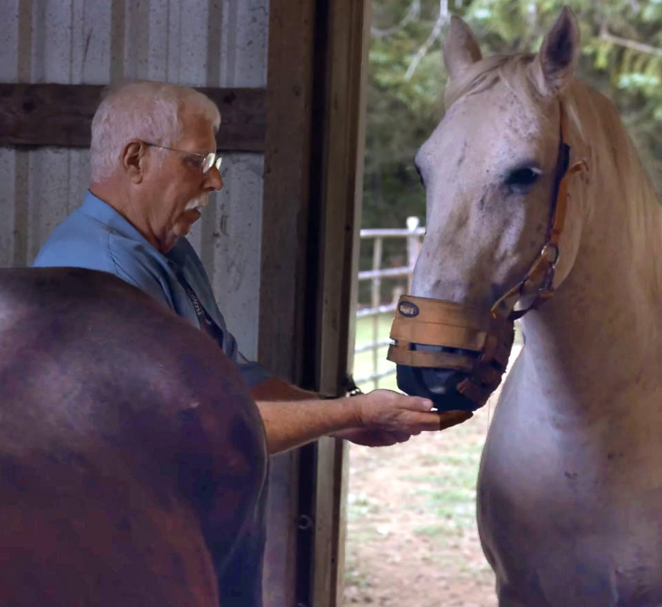 Jim feeding his horse.