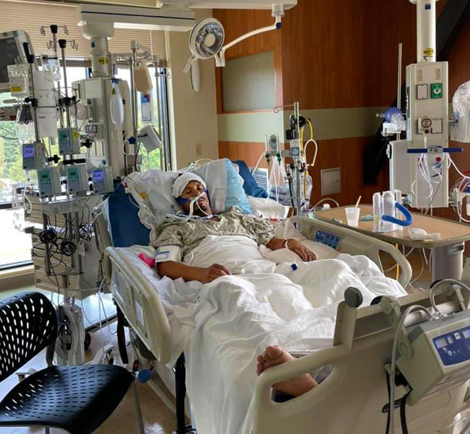 Mike in ICU during his time battling COVID-19 at Good Samaritan Regional Medical Center.