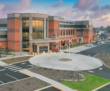 View of circular driveway in front of SPCH main entry.