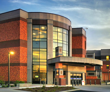 Front entry of Samaritan Pacific Communities Hospital in Newport, Oregon.
