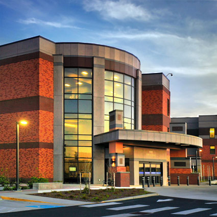 Front entry of Samaritan Pacific Communities Hospital in Newport, Oregon.