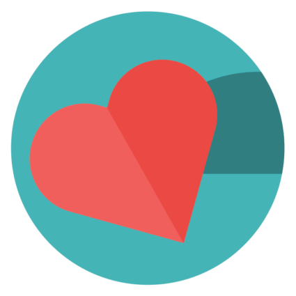 Colorful graphic of a red heart on a green background.