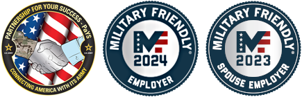 PaYS logo with Military Friendly Employer badges.