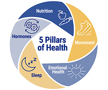 Graphic showing the five pillars of health included in the Precision Wellness Weight Loss Program.