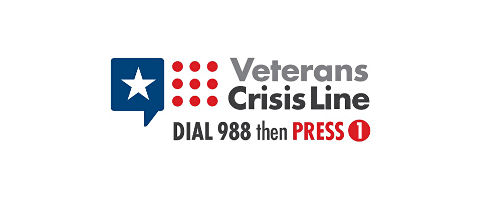 Veterans Crisis Line logo - Dial 988 then press 1.